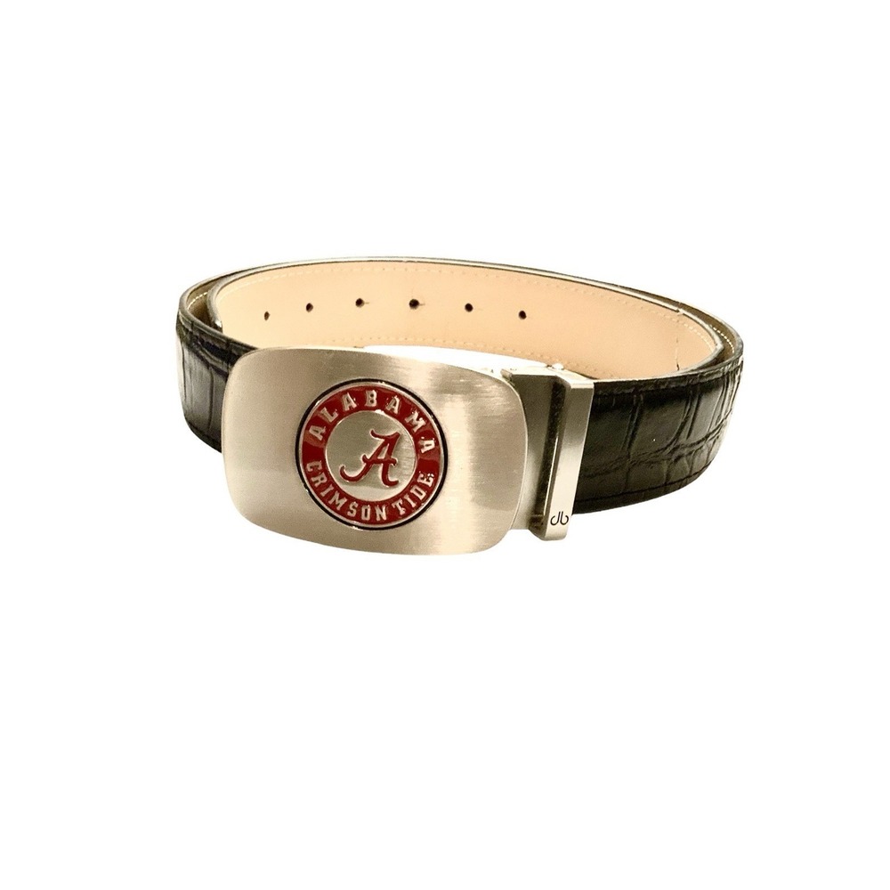 Druh Black Crocodile Leather Belt W/Alabama Crimson Tide Buckle Sz 34